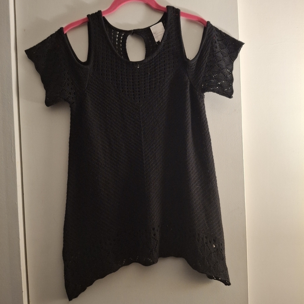 Lauren Conrad Black Crochet Cold Shoulder Women's Top
